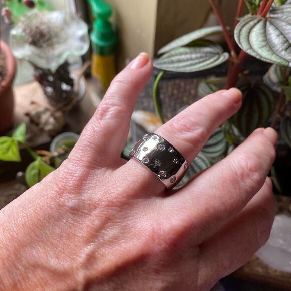 Stainless Steel Wide Band CZ Ring Sizes 7,10 - Picture 1 of 8